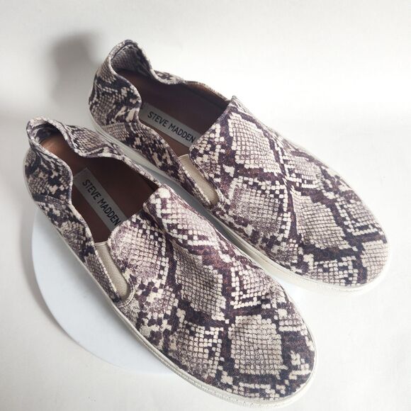 Steve Madden Fayna Slip On Snakeskin Vegan Sneakers Comfortable Nuetral Size 9 - Picture 9 of 11